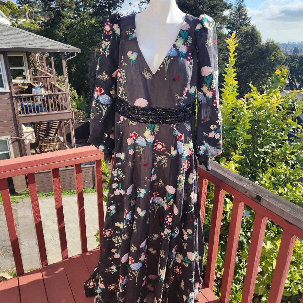 MAC DUGGAL ✨ Long Sleeve Dress, Wedding Guest | black embroidery flowers - Picture 2 of 14